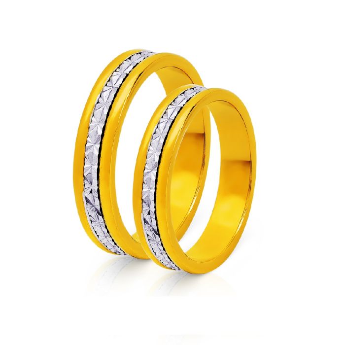 Pair of gold wedding rings relief 4,30mm 75